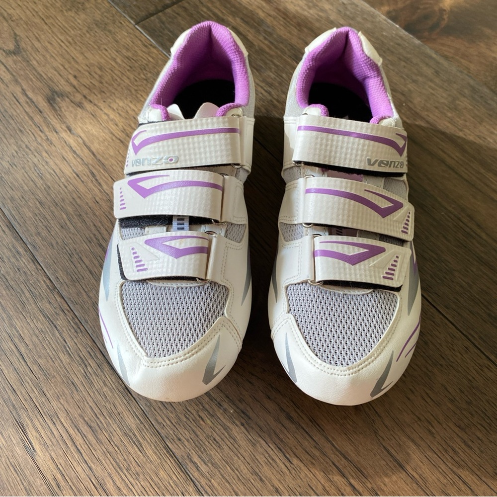 Venzo MX Women's Cycling Shoes - White, Gray & Purple, Size 8